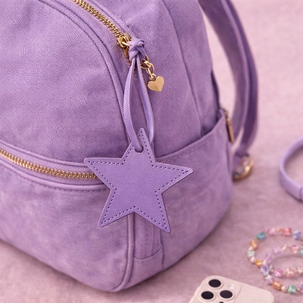Lavender Star Bag Charm Keychain | Leather Look Luggage Tag Purse Accessory